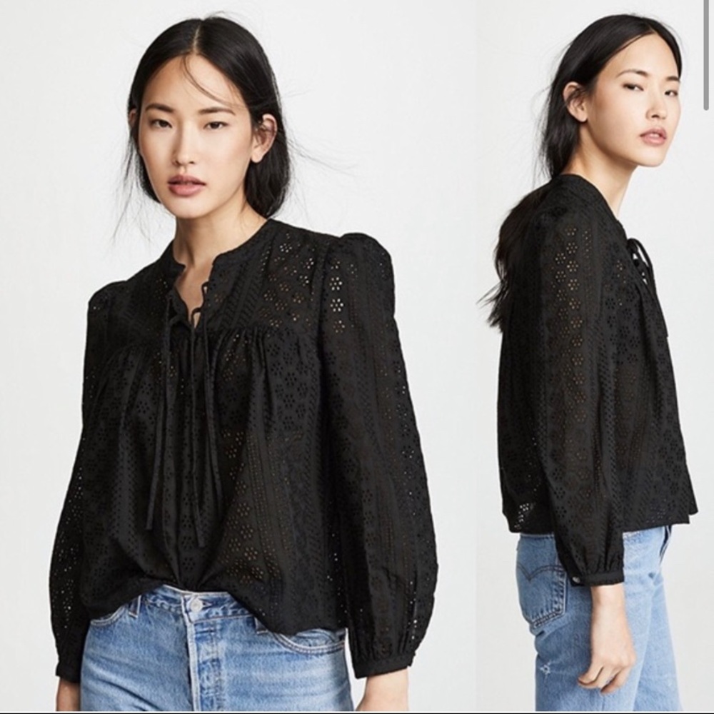 Madewell Eyelet Double Tie Peasant Top